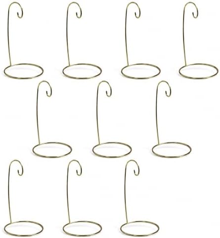 Ornament Stand Set of 10 – Gold Metal Wire Display Holders for Ornaments, Suncatchers, Air Plants, Mini Wreaths & Hanging Decor – 7 Inch Tabletop Display Stands for Year Round Home Decor by BANBERRYDESIGNS