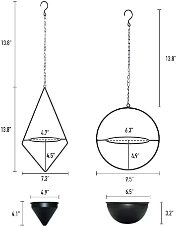 Metal Hanging Planters Set of 2 Modern Indoor Plant Hanger with Round and Diamond Pots, Geometric Small Wall and Ceiling Hanging Plant Holders for Succulents and Herbs, Black Finish - Image 6