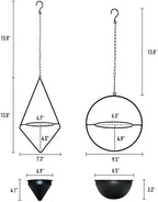 Metal Hanging Planters Set of 2 Modern Indoor Plant Hanger with Round and Diamond Pots, Geometric Small Wall and Ceiling Hanging Plant Holders for Succulents and Herbs, Black Finish - Image 6