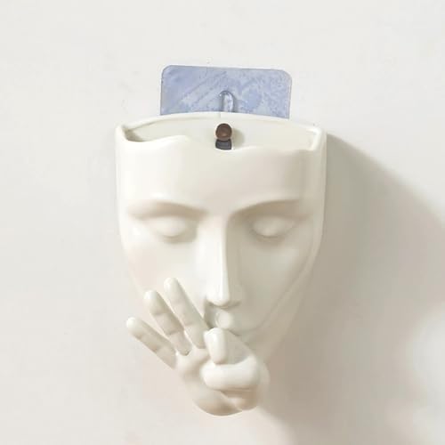 Ceramic Face Wall Planter — Small Wall Mounted Face Vase Head for Indoor Plants, Succulents & Cacti, Hanging Flower Pot with Drainage for Living Room Balcony Decor (White, OK) by SemeidCraftLLC