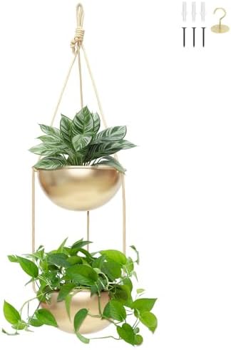 AceList 2 Pack Gold Hanging Planter for Indoor Plants - 9.8 Inch Boho Metal Plant Hanger Indoor with Hooks, Window Hanging Planters for Balcony and Ceiling by AceList