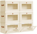 Homsorout Large Closet Storage Bins - Collapsible Clothing Organizer with Handles & Window, Decorative Bin with Lids, Linen Closet Organizers for Living Room, Dorm, 6 Pack, Beige by Homsorout