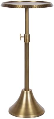 Kate and Laurel Sanzo Traditional Adjustable-Height Pedestal Drink Table, 11 x 11 x 30, Antique Brass, Vintage Round Indoor Metal Cocktail Table with Hammered Tabletop for Use as Indoor Plant Stand by KateandLaurel