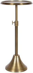 Kate and Laurel Sanzo Traditional Adjustable-Height Pedestal Drink Table, 11 x 11 x 30, Antique Brass, Vintage Round Indoor Metal Cocktail Table with Hammered Tabletop for Use as Indoor Plant Stand by KateandLaurel