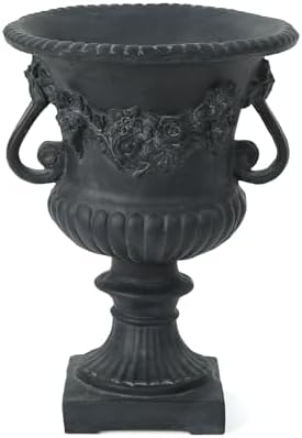 Antique Black Magnesium Oxide Urn Planter, Elegant Decorative Outdoor Garden Patio or Indoor Vase, Ready to Use, 17.3L x 17.3W x 24H Inches by Unknown