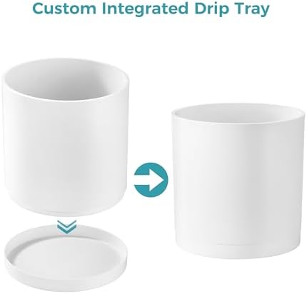FaithLand 10-Inch Modern Cylinder Planter, Thick-Walled Plastic Plant Pot with Drainage Holes and Detachable Saucer, Matte White, Ideal for Indoor & Outdoor Plants Flowers - Image 6