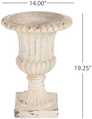 Christopher Knight Home Danny Patio Planter, Light Concrete Planter, Mid-Century Modern Urn, Floral Statue Design, Large Garden Pot, Flower Urn with Drainage Hole for Backyard Home, Antique White - Image 4