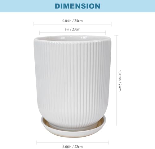 Deep Dream 10 Inch Ceramic Pots for Plants, Heavy Plant Pot for Indoor Outdoor Plants, Large Plant Pot with Drainage Hole and Saucer, Modern Tall Flower Pot, Gifts for Plant Lovers, White - Image 3