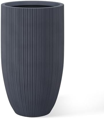 Kante 24 Inch Tall Concrete Planter, Outdoor Indoor Large Plant Pots with Drainage Hole and Rubber Plug for Home Garden Patio Porch Textured Charcoal by Unknown