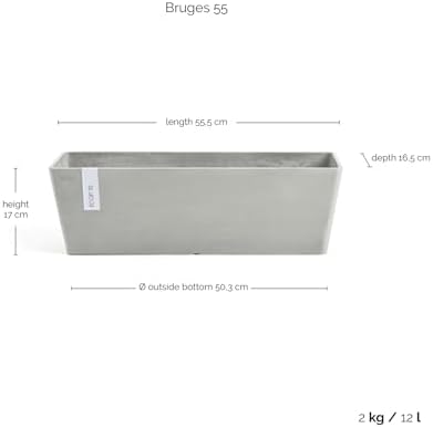 Ecopots Bruges Rectangular Flower Planter, White Grey, 21.5" - Image 3