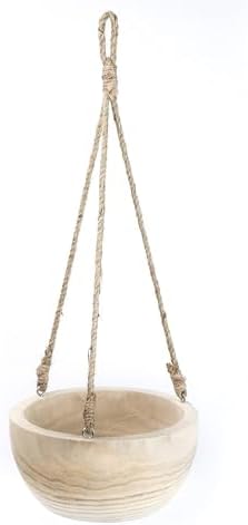 CYS EXCEL Large Wooden Hanging Planter Paulownia Wood Bowl Basket with Jute Rope for Indoor Plants Succulents by CYSEXCEL%C2%AE