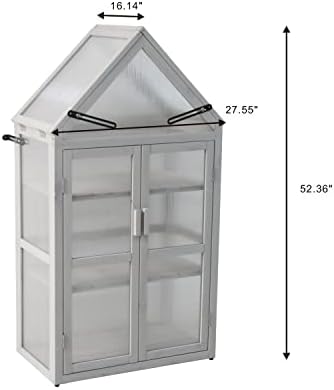 Cold Frame Greenhouse, Small Wood Greenhouses, Mini Polycarbonate Green House with Adjustable Roof, 2 Adjustable and Removable Shelves for Outdoors, Indoors Plant, Flower, Vegetable - Image 5