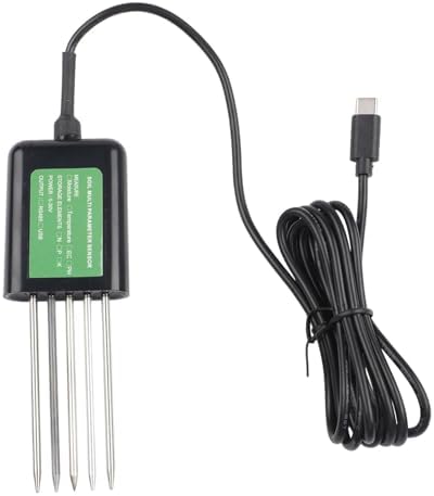 USB Soil Sensor Soil Tester with PH Moisture Temperature Humidity and NPK Nutrient Measurement, IP68 Waterproof Metal Probe by Unknown