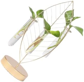 Leaf Shaped Glass Vase with Iron Frame, 3 Tube Hydroponic Planter by HOOTNEE