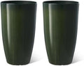 Glitzhome 23.5" H Large Tall Planter for Outdoor Plants,Set of 2 Plastic Tall Planters with Drainage Holes,Round Tapered Faux Ceramic Gradient Green Flower Tree Pots for Porch Patio Indoor Outdoor by Glitzhome