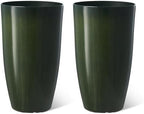Glitzhome 23.5" H Large Tall Planter for Outdoor Plants,Set of 2 Plastic Tall Planters with Drainage Holes,Round Tapered Faux Ceramic Gradient Green Flower Tree Pots for Porch Patio Indoor Outdoor by Glitzhome