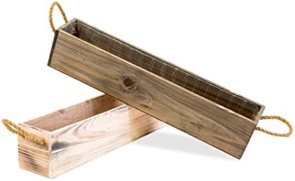 20" Rectangular Rustic Wood Planter with Handle and Plastic Liner l Rustic Whitewash l Country Style, Home and Wedding Decorations, Garden Ornaments (20x4 w Handle Set of 2, Whitewash) - Image 3