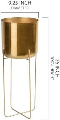 Serene Spaces Living Tall Gold Planter with Detachable Metal Stand - Modern Mid Century Decorative Indoor Plant Pot - Large Floor Planter for Living Room, Kitchen, Office - 26" H x 9.25" Diameter - Image 2