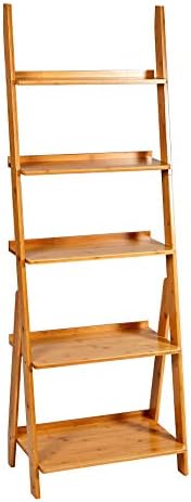 Bookshelf & 5-Tier Bamboo Ladder Shelf & 59.4” Book Shelf Bookcase Floor Freestanding Multipurpose Bamboo Storage Rack Furniture for Home Office, Living Room, Kitchen, Office（Natural） by KKELBEL