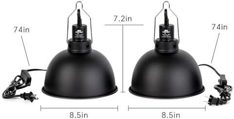 2 Pack Reptile Light Fixture, 8.5in Deep Dome Reptile Lamp Fixture, Optical Reflection Cover, Separate Switch & Hook, Terrarium Light Fixture for Reptile Heat Basking UVB Bulbs, 150W, Black - Image 6