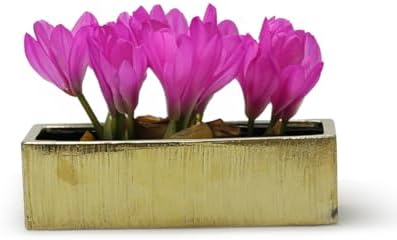 WGVI Long Rectangle Ceramic Planter Vase in Gold Etched 14" x 4" x 4"H, Rectangular Box Block Terrarium Pot, Flower Arrangement, Tabletop Centerpiece, Home Decor Organization Container, 4 Pcs. - Image 4