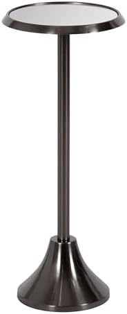 Kate and Laurel Sanzo Modern Pedestal Drink Table; 10 x 10 x 23; Gray Gunmetal; Decorative End Table with Mirrored Tabletop for Use as Small Plant Stand or Cute Martini Table by KateandLaurel