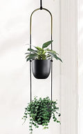 Modern Metal Hanging Planter for Indoor Outdoor Plants with Hook 2 Tier Boho Wall and Ceiling Flower Pots Baskets Holder Home Office Decor(Black) by ABETREE