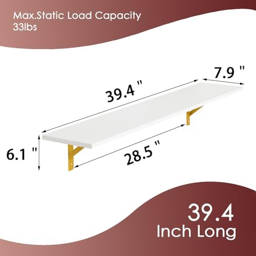 DINZI LVJ Long Wall Shelves, 39.4Inch Wooden Wall Mounted Shelves, Set of 4 - Image 3