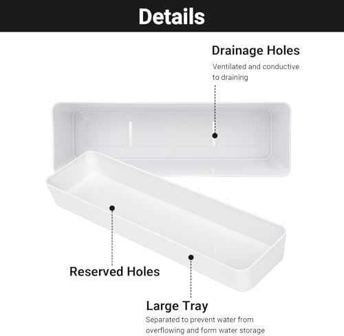 GREANER Long Window Boxes Planters, 6 Pack 16x3.8 Inch Vegetable Box Pot with Tray, Indoor Succulent Cactus Flowers Plastic Rectangle Pot for Balcony, Office, Garden, Outdoor, Windowsill - White - Image 3