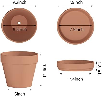 Fcacti 9 Inch Clay Pot for Plant with Saucer - 2 Pack Large Terra Cotta Plant Pot with Drainage Hole, Clay Planters Pot, Terracotta Pots for Indoor Outdoor Plant - Image 2