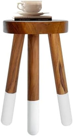 Teak Wood 9" Round Plant Stand |Dip Dyed Plant Stand |Accent Stool |Milking Stool |Bath Stool |Small Side Table (16" Tall White) by JOLLYMER