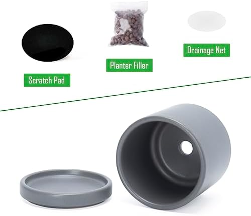 D'vine Dev 4-Pack Ceramic Pots with Saucers, Grey, 3.5 in, 94-X-A-3 - Image 4