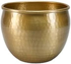 Serene Spaces Living Gold Brass Look Vintage Aluminum Vase - Perfect Decorative Accent for Plants, Weddings, and Events, Metallic Pot for Home, Medium, Measures 9" Diameter and 7" Tall by SereneSpacesLiving