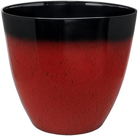 Garden Elements Silhouette Planter, Red & Black, 15in - Indoor/Outdoor Tall Round Flower Pot with Smooth Finish and Contemporary Color Accent by GardenElements