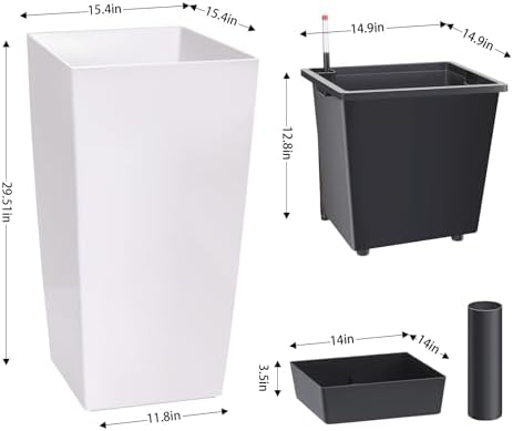 GarveeLife 30" Tall Planters Set of 2, Outdoor&Indoor Planter Pots, White - Image 5