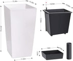 30" Tall Planter Set of 2, Heavy Duty High Planter Pots with Drainage Holes, Water Level Indicator & Removable Inner Bucket, Self Watering Planters for Indoor Outdoor Porch, Patio-White - Image 2