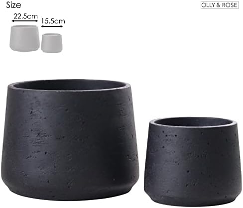 Olly & Rose Copenhagen Matt Black Ceramic Plant Pot Set of 2-9" and 6" Ceramic Cement Planters for Indoor & Outdoors Textured Effect - Large & Medium Plant Pots - Image 5