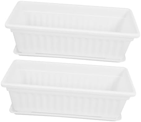 DOITOOL 2pcs Rectangular Plastic with Saucers Versatile Pots for Indoor and Outdoor Use Ideal for Vegetables and Flowers for Windowsills Patios and Gardens by DOITOOL