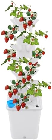 7-Tier Hydroponic Growing Tower, 35-Plant Indoor Gardening System w/Automatic Water Circulation, Vertical Aeroponic Tower Garden for Herbs, Vegetables, Fruits (White, 35-Plants) by Okasiki