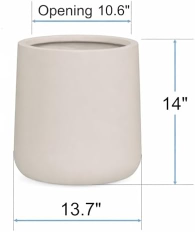 KUTE NEST 14" H x 13.7" D Conico Fiberstone Round Planter with Drainage Hole, Smooth Finishes, Weather Resistant for Indoor and Outdoor Use, Included 2 Extra Coco Mats (Taupe, 10.6" Pot Opening) - Image 2