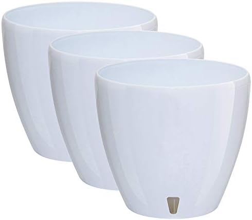Gardenera 7.9" Deco Self Watering Pots for Indoor Plants in White (Set of 3) - Decorative Flower Pot with Water Level Indicator and Drainage Cartridge for All House Plants, Flowers and Herbs by Gardenera