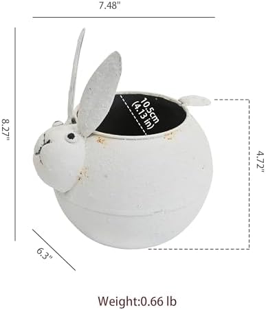 Rustic Metal Bunny Flower Pot, Distressed White Metal Rabbit Succulent Planter, Cute Planter Pot for Indoor Outdoor Home Garden Decor, Farmhouse Bunny Plant Holder - Image 6