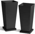 Worth Garden Large 28 in.Tall Planters Set of 2 for Indoor and Outdoor, Heavy Duty Plastic Black Modern Taper Flower Plant Pots with Drainage Hole and Dual-Purpose Tray for Front Porch, Patio by WORTH