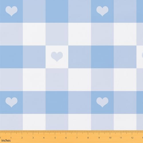 Erosebridal Plaid Fabric By The Yard, Heart Shaped Check Upholstery Fabric for Chairs, Cute Lattice Decorative Fabric, DIY Art Fabric, Clothing Gift Waterproof Fabric, Blue White, 5 Yards by Erosebridal