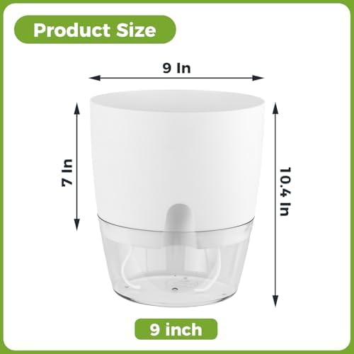 Planterhoma 8 Pack Self Watering Pots for Indoor Plants, 9.2 Inch Plant Pot Plastic Self Watering Planter for Orchid, African Violet, Small Clear Flower Pots with Drainage Hole and Wicking Rope, White - Image 3