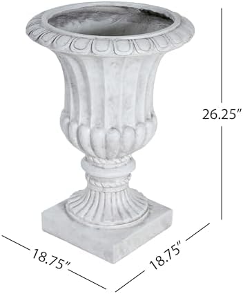 26" Antique White Large Urn Planter Outdoor – Pedestal Planters for Outdoor Plants, Classic Garden Urn Flower Pot for Front Porch, Patio or Indoor Display, Durable Magnesium Oxide Construction - Image 2