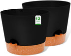 GARDIFE 12 inch Plant Pots, planters,Self Watering Pots, 2 Pack Large Plastic Flower pots with Deep Reservior and High Drainage Holes for Indoor Outdoor Plants and Flowers, Black by GARDIFE