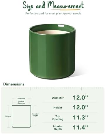 LE TAUCI 12 Inch Pot for Plants, Ceramic Indoor Planter, Bamboo Green - Image 3