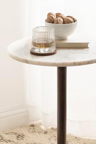 Kate and Laurel Tira Round Marble Side Table, 14 x 14 x 24, White Marble and Dark Brown, Decorative Pedestal End Table for Use as a Bedroom Nightstand or Living Room Plant Stand Table - Image 5