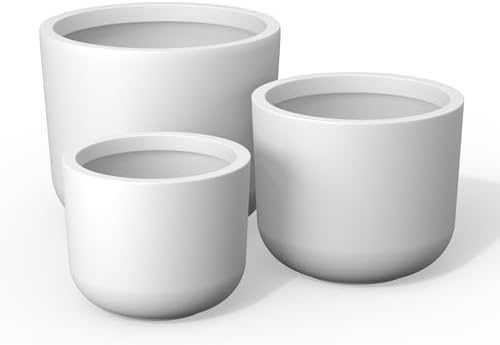 Kante Set of 3 White Concrete Capsule Round Planters for Modern Home by Unknown